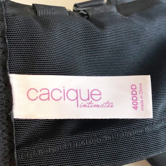 Cacique 40DDD Bra Black Underwire Support Adjustable Straps Plunge Stretch 49 - Picture 8 of 10
